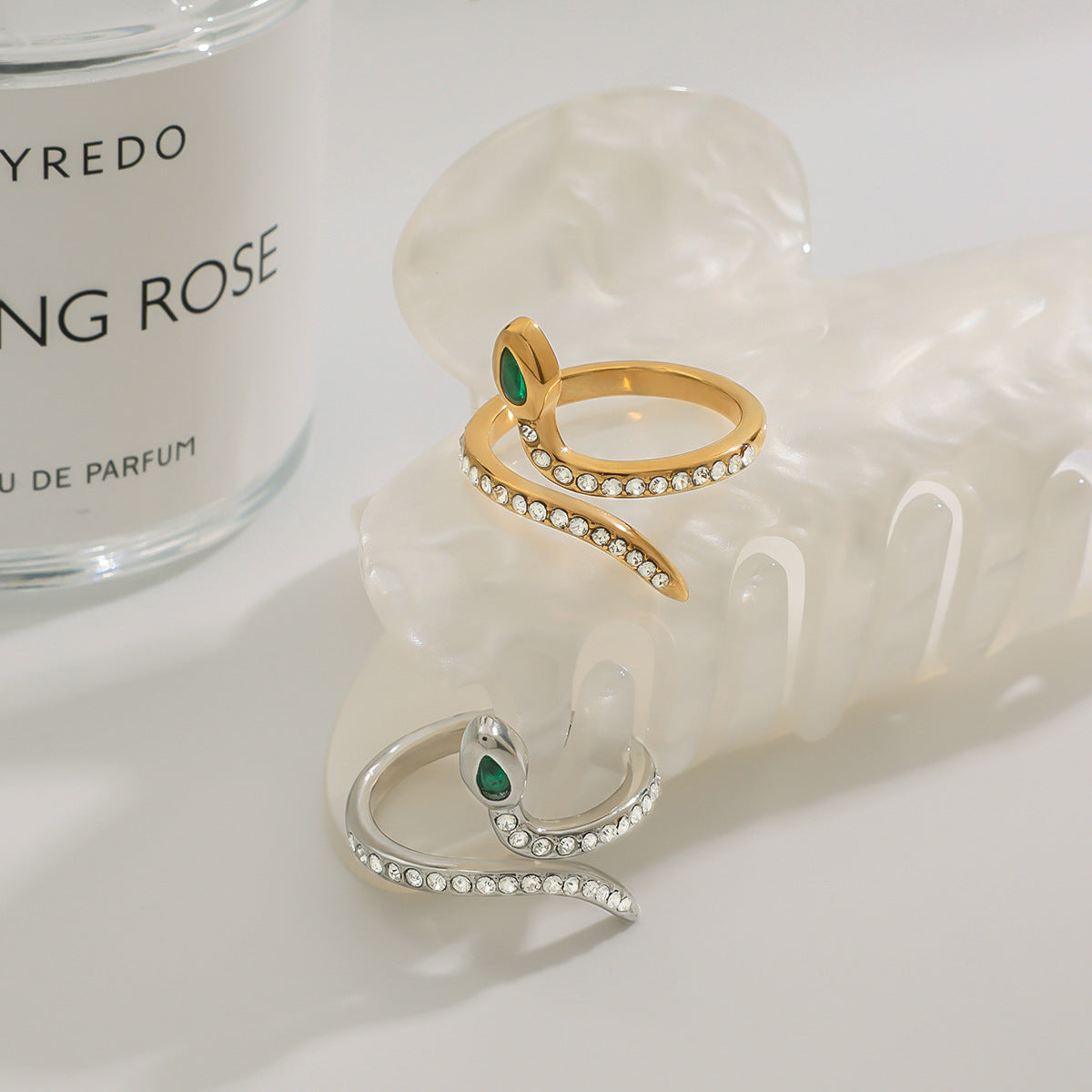 Stainless Steel Cubic Zirconia Spirit Snake Ring Combination