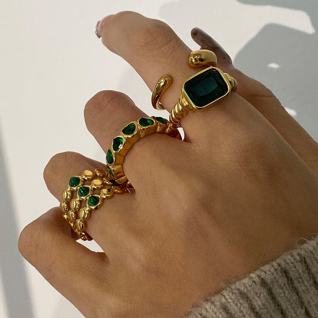 Stainless Steel Green Cubic Zirconia Ring Combination