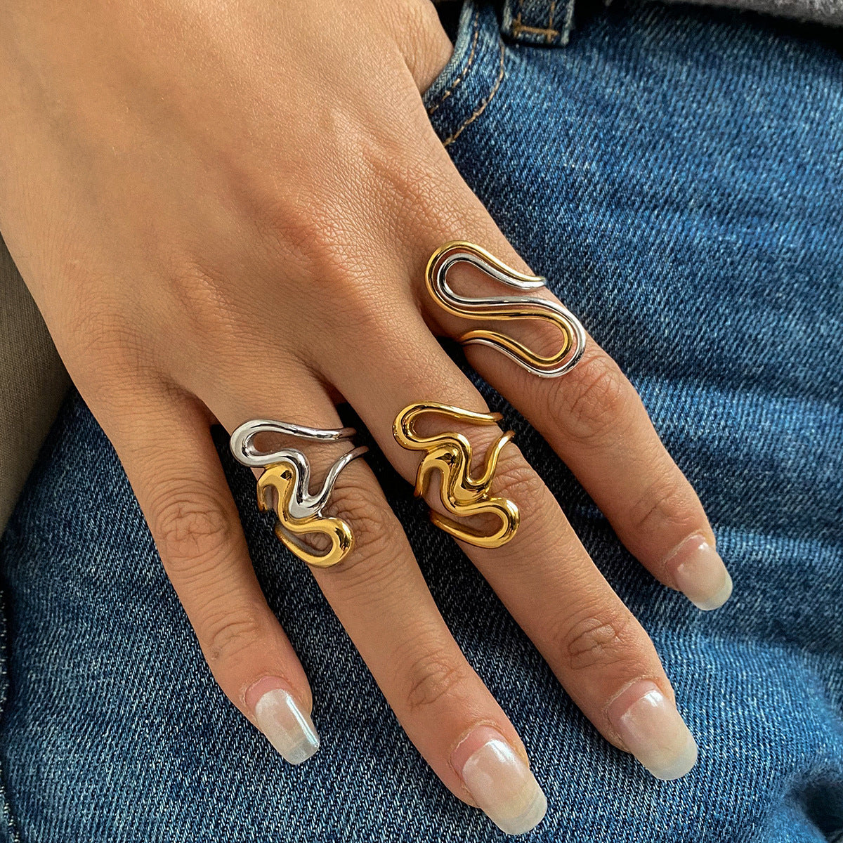 Stainless Steel Geometric Line Ring