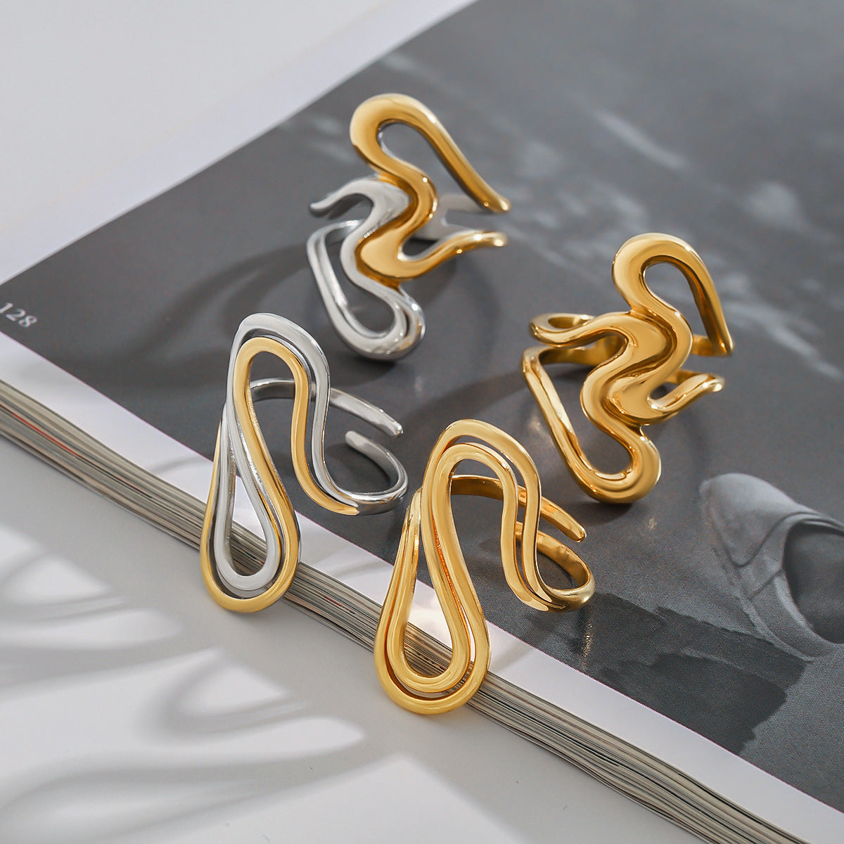 Stainless Steel Geometric Line Ring