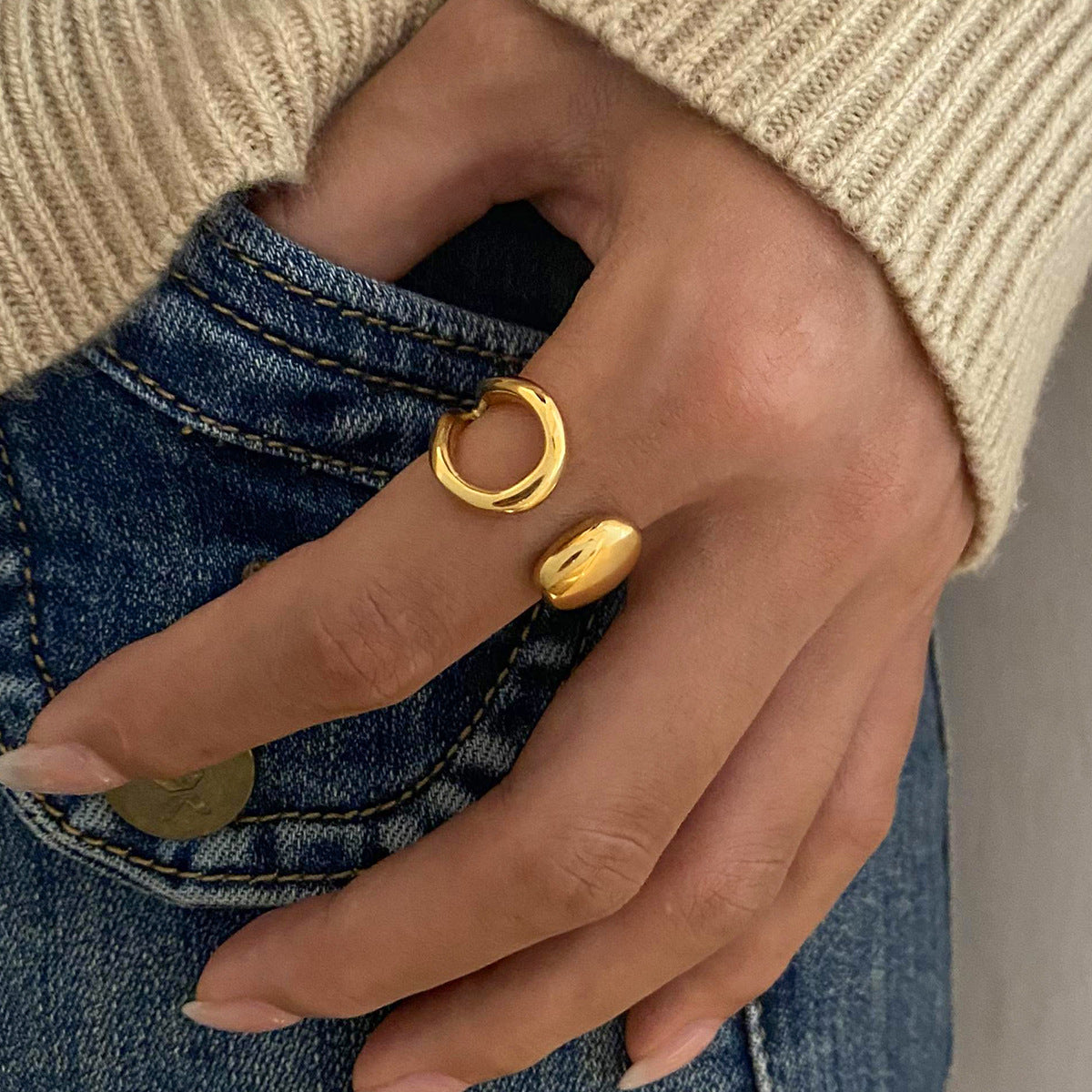 Stainless Steel 18K Gold PVD Hollowed Open Ring