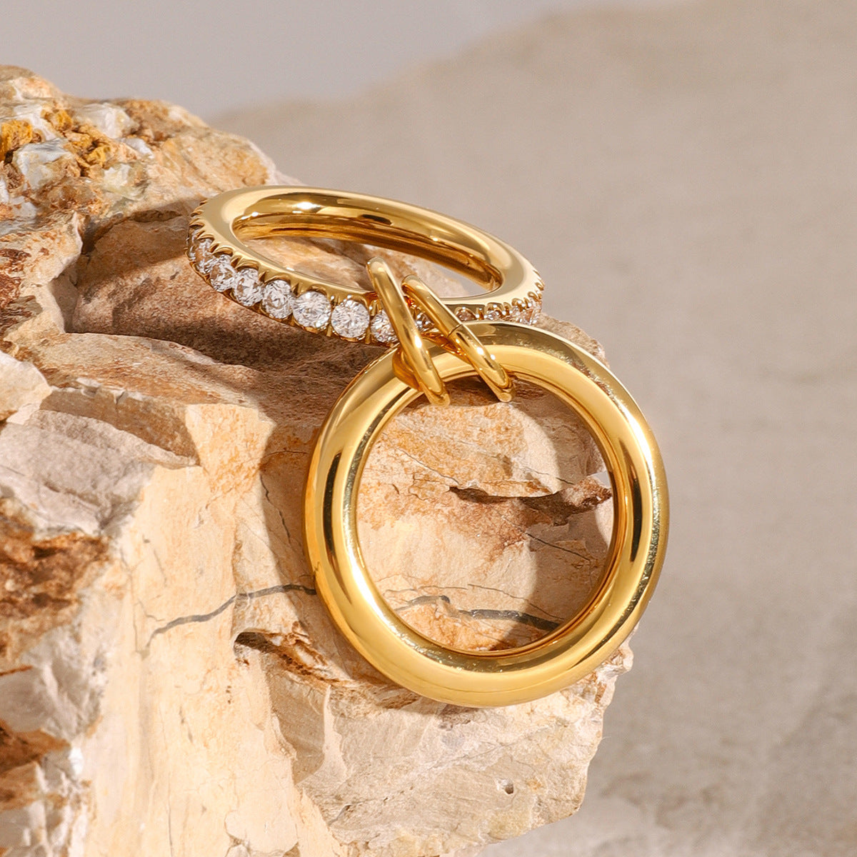 Stainless Steel Diamond Studded Stacking Plain Ring