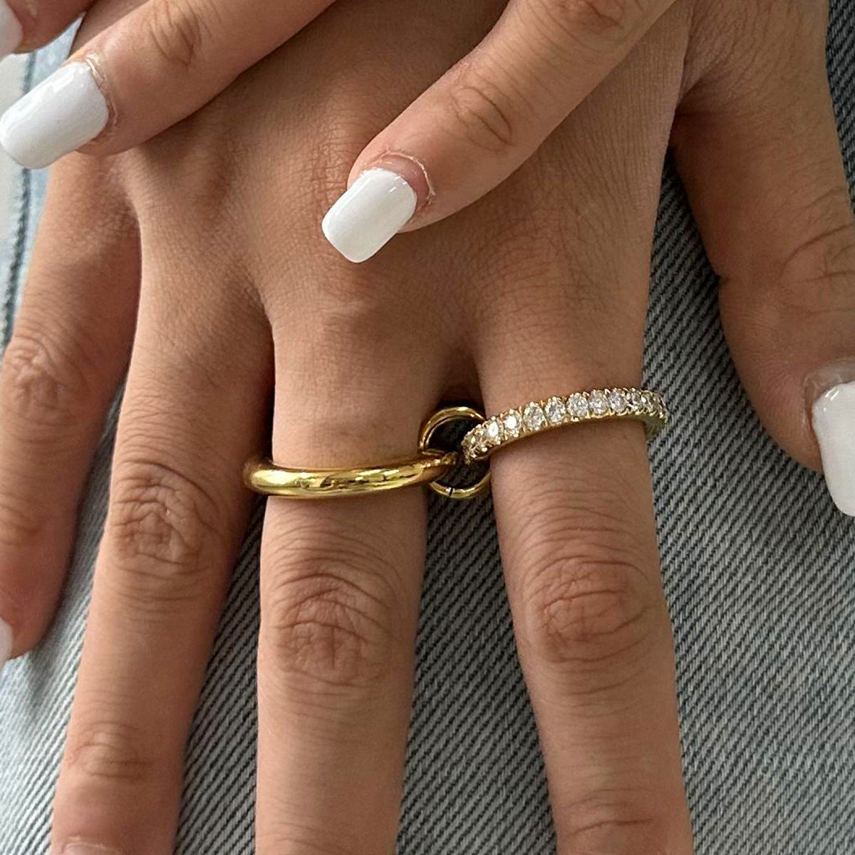 Stainless Steel Diamond Studded Stacking Plain Ring