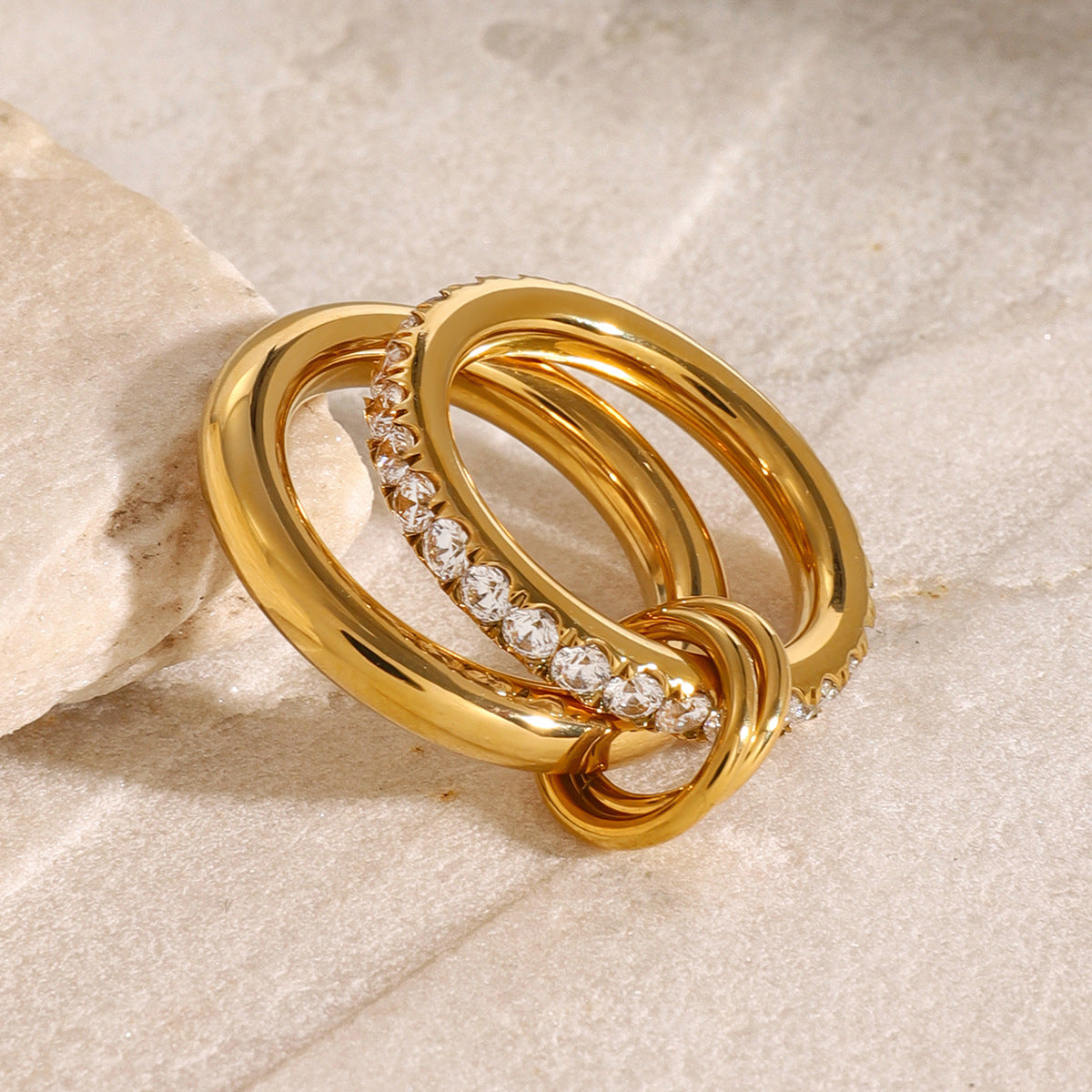 Stainless Steel Diamond Studded Stacking Plain Ring