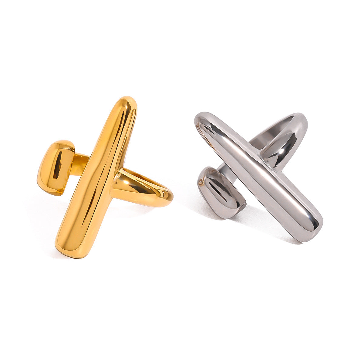 Stainless Steel Geometric Tapered Open Ring