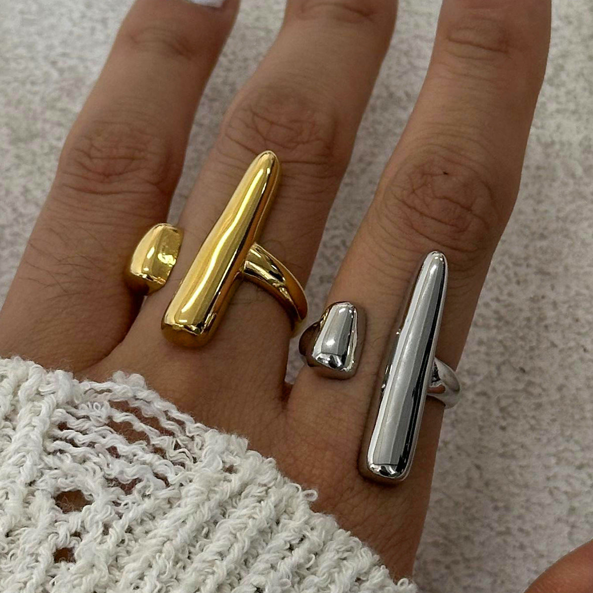 Stainless Steel Geometric Tapered Open Ring
