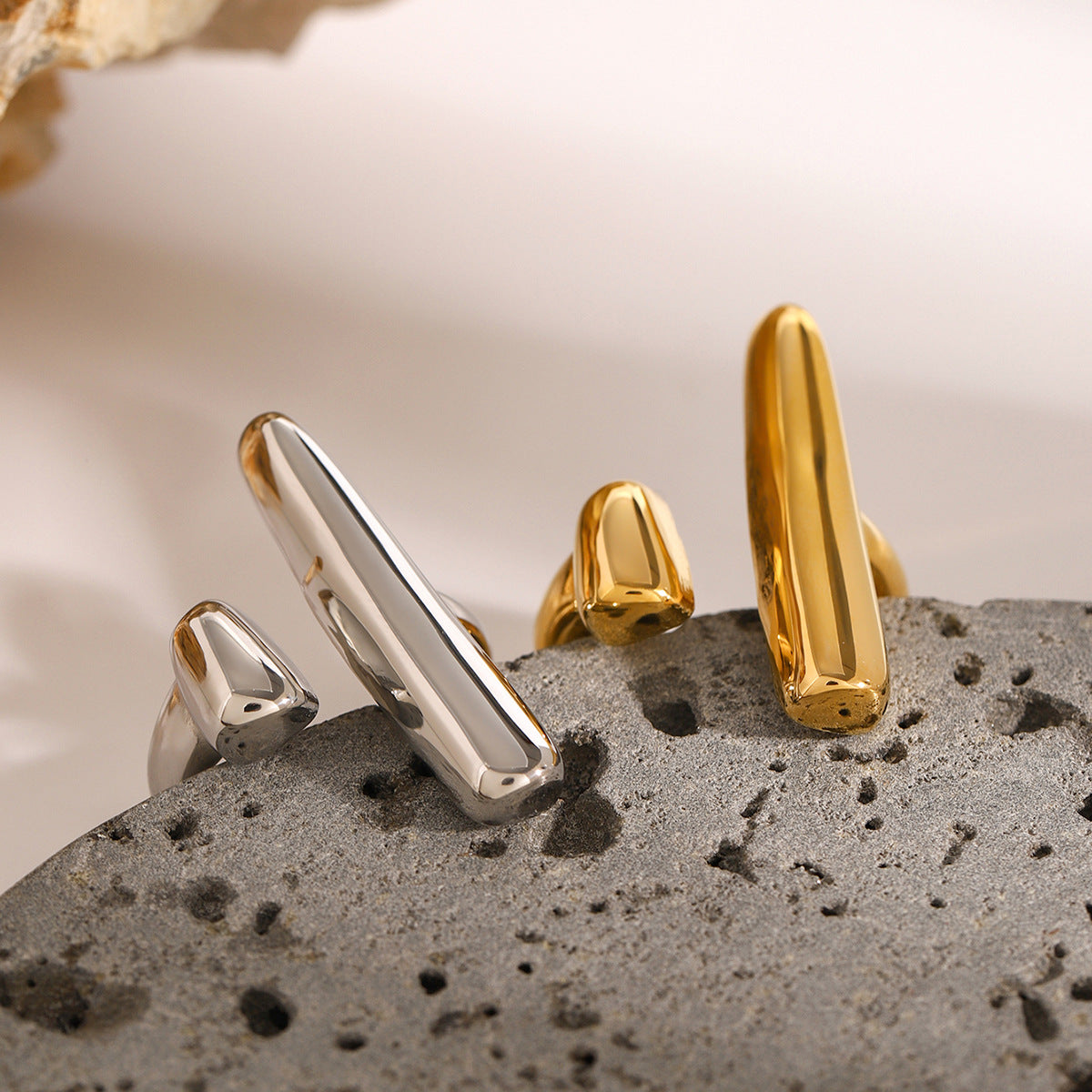 Stainless Steel Geometric Tapered Open Ring