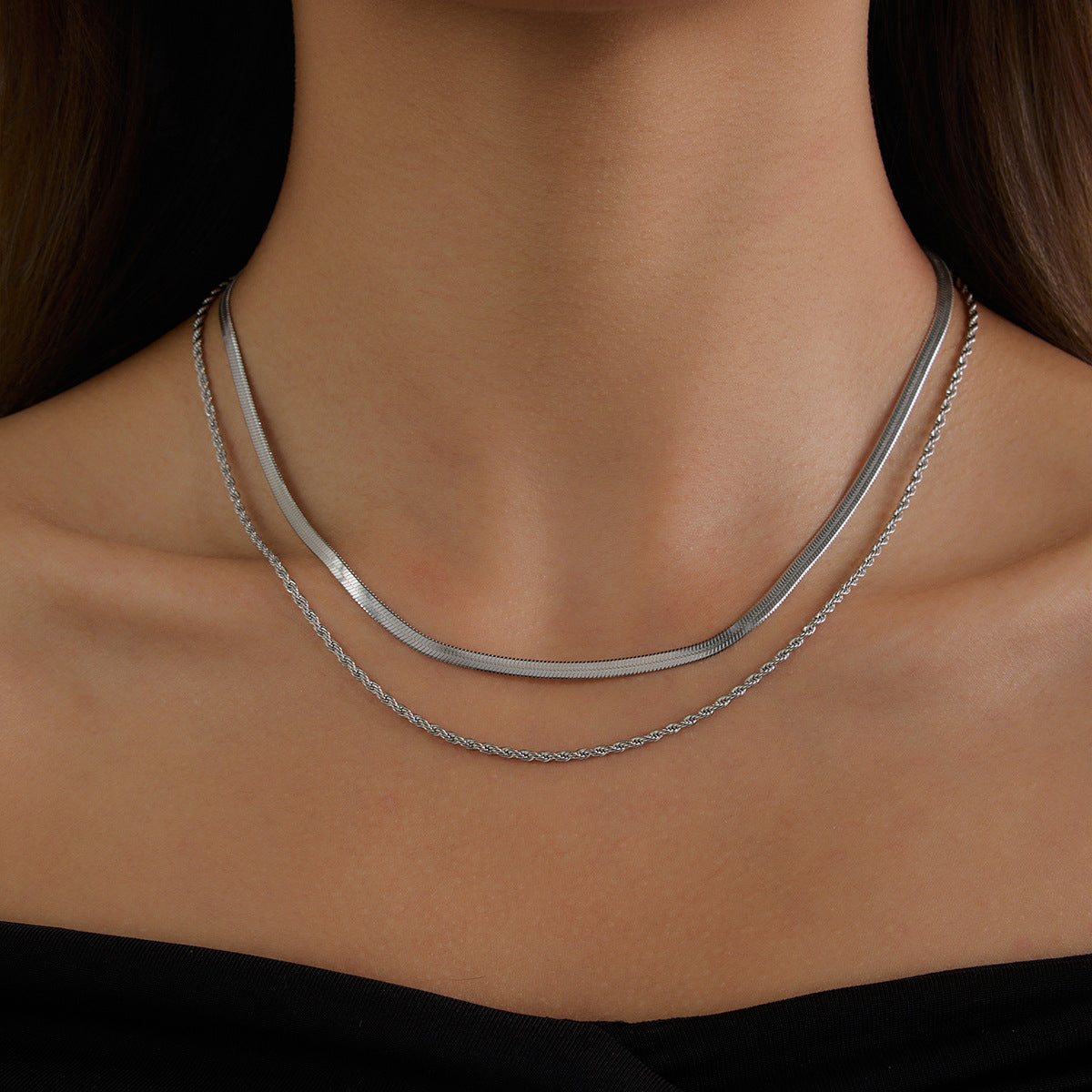 Stainless Steel Double-layer Snake Chain Rope Chain Necklace