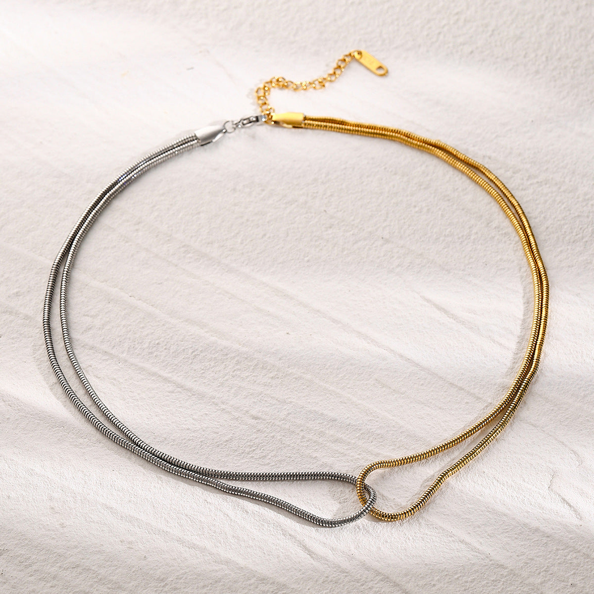 Stainless Steel Gold and Steel Two-Tone Flat Snake Chain Necklace