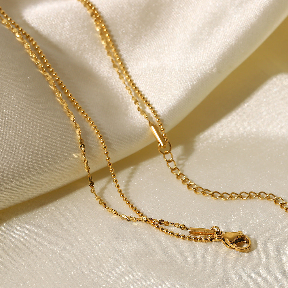 Stainless Steel Double-layer Fringed Sequin Bead Chain Necklace
