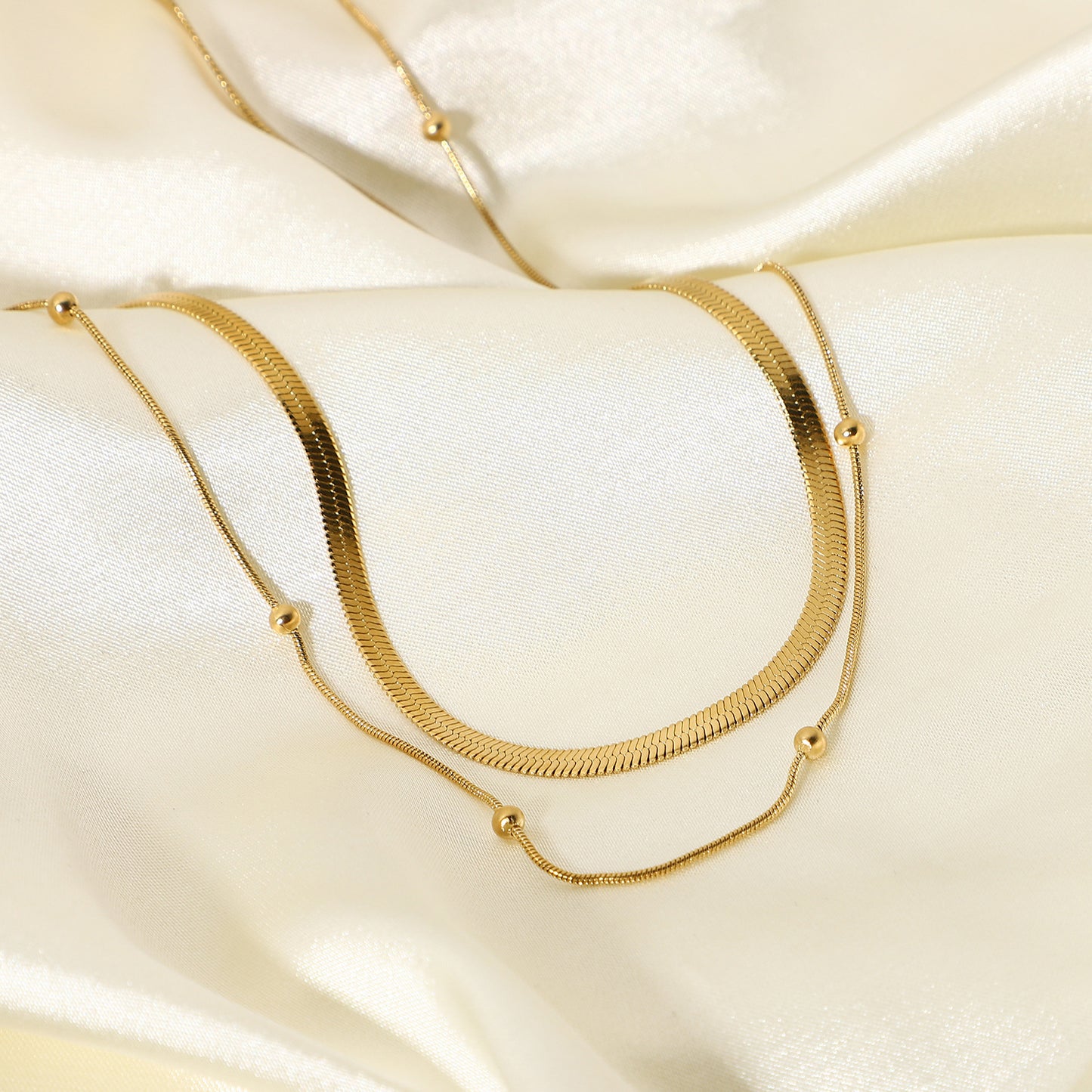 Stainless Steel 14K Gold PVD Round Bead Snake Chain Necklace