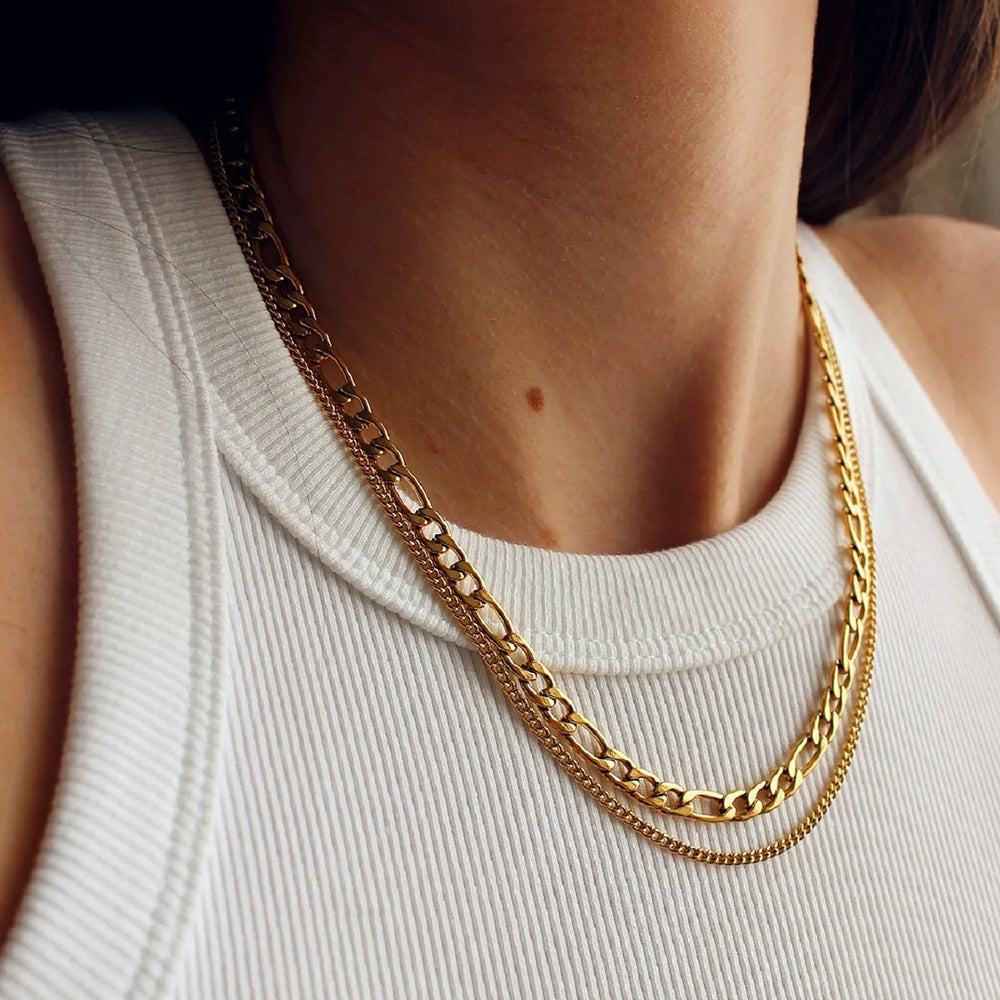 Stainless Steel Double-layer Figaro Chain Necklace