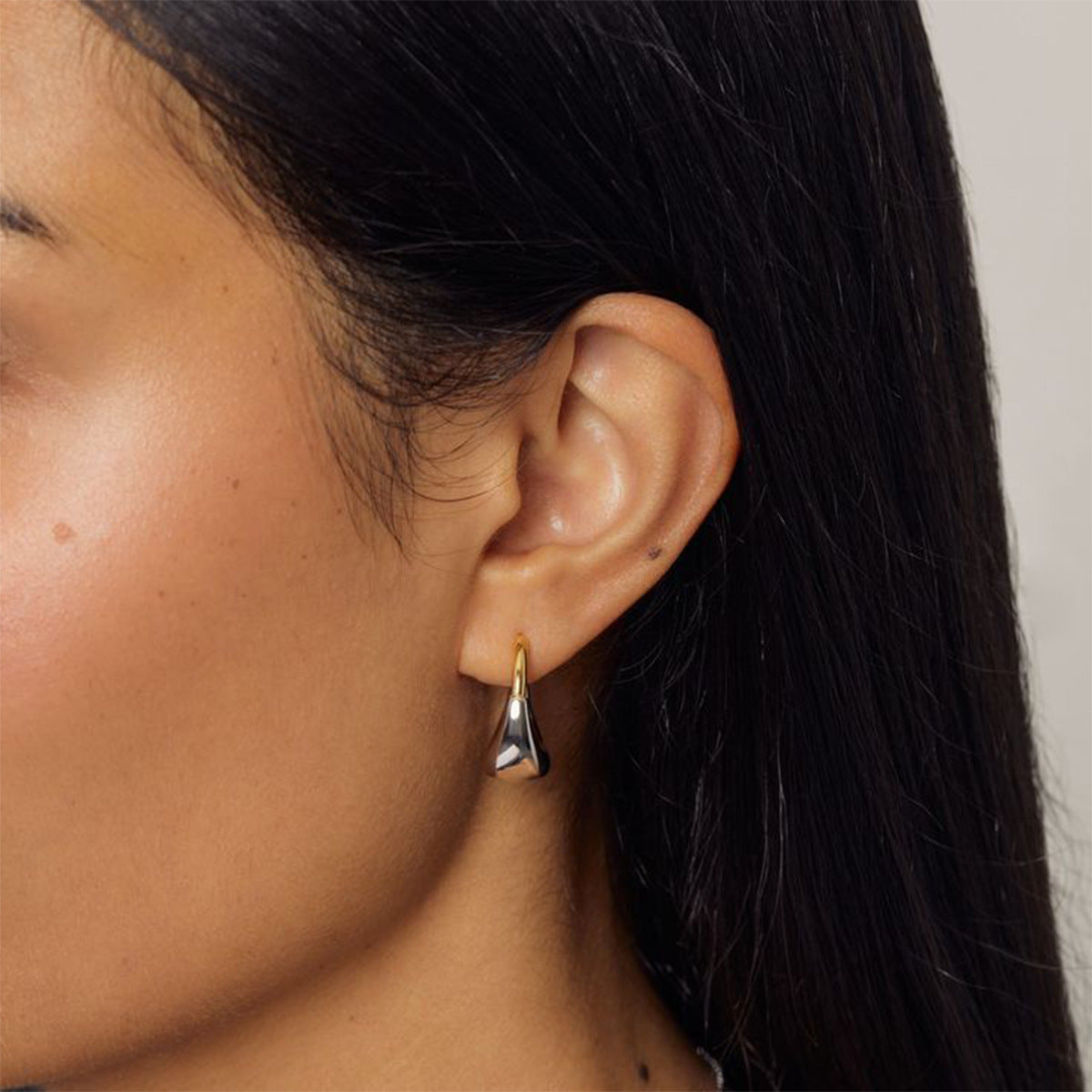 Stainless Steel Gold and Steel Two-Tone Bag-shaped Earrings