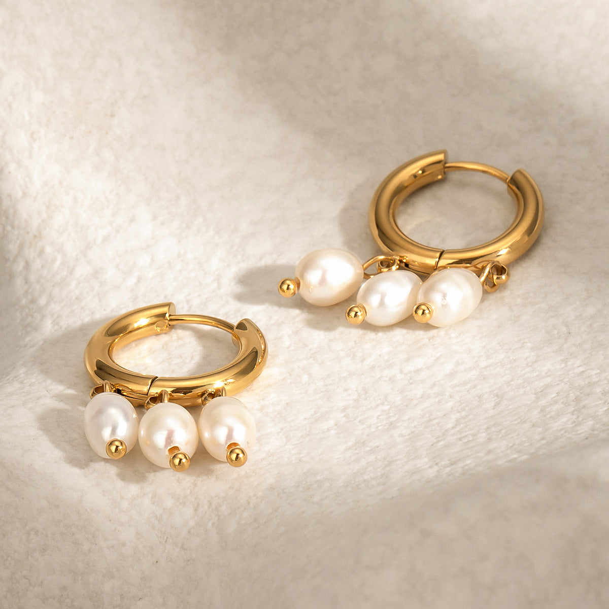 Stainless Steel Pearl Pendant Hoop Earrings