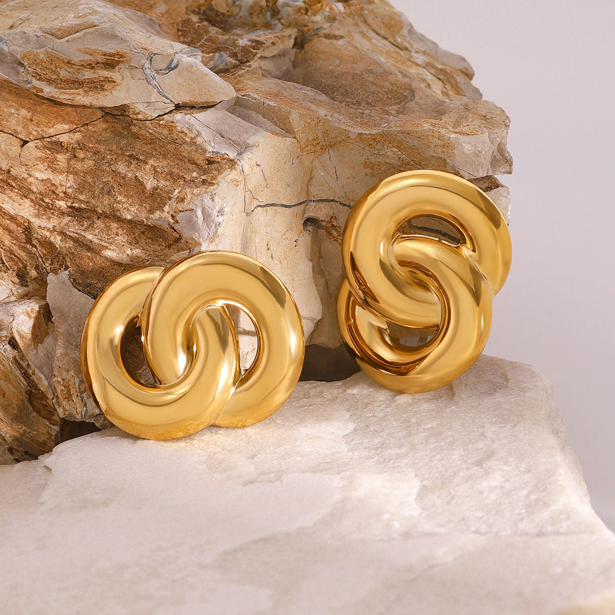 Stainless Steel 18K Gold PVD Double-ring Earrings
