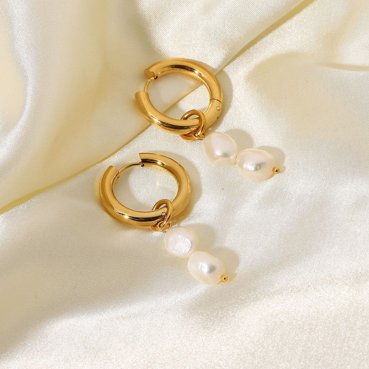 Stainless Steel Freshwater Pearl Pendant Earrings