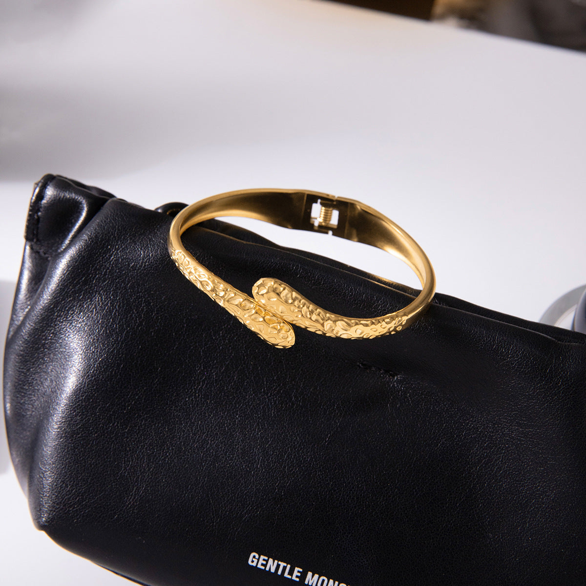 18K Gold PVD Stainless Steel Hammered Texture Buckle Bracelet