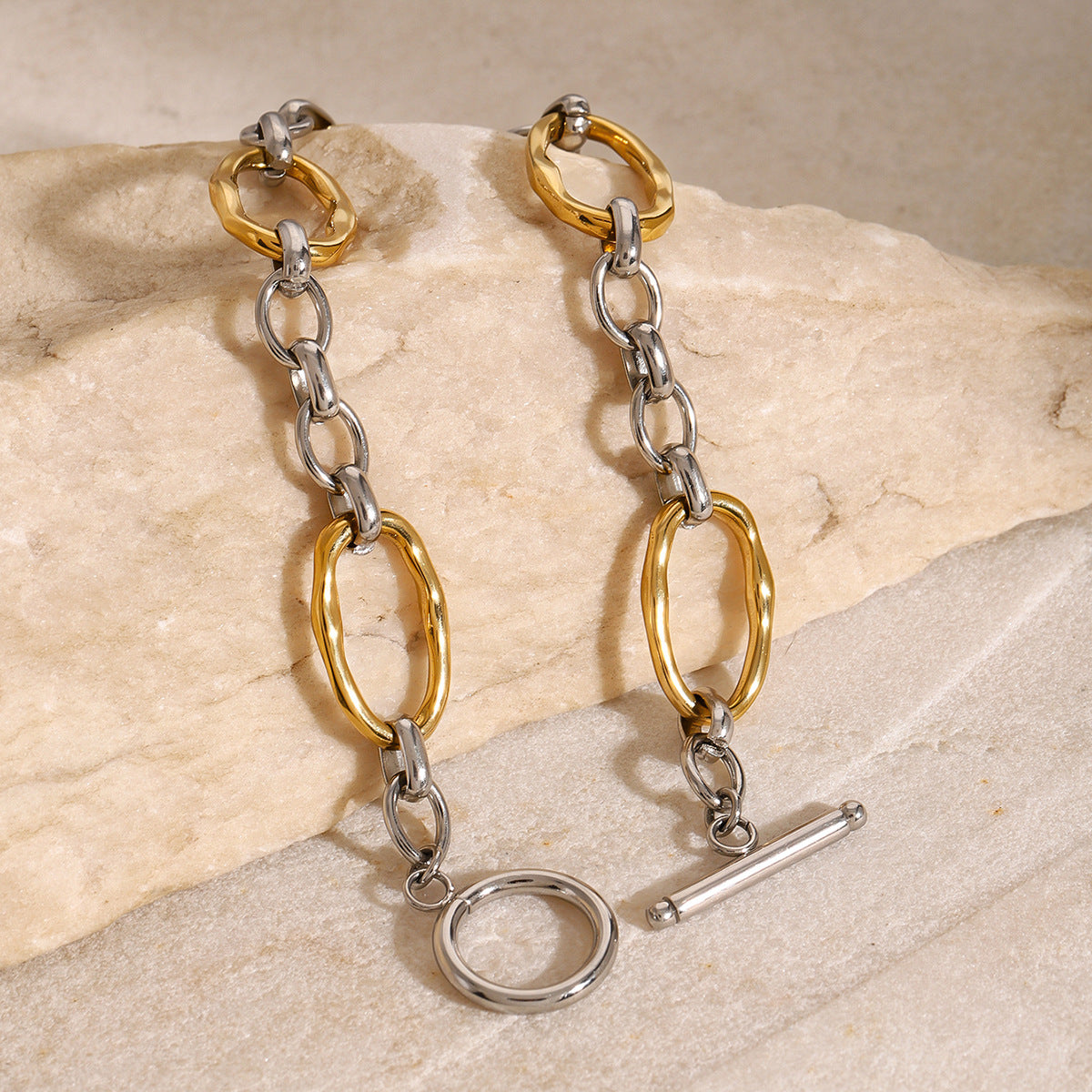 Stainless Steel Gold and Steel Two-Tone OT Buckle Bracelet