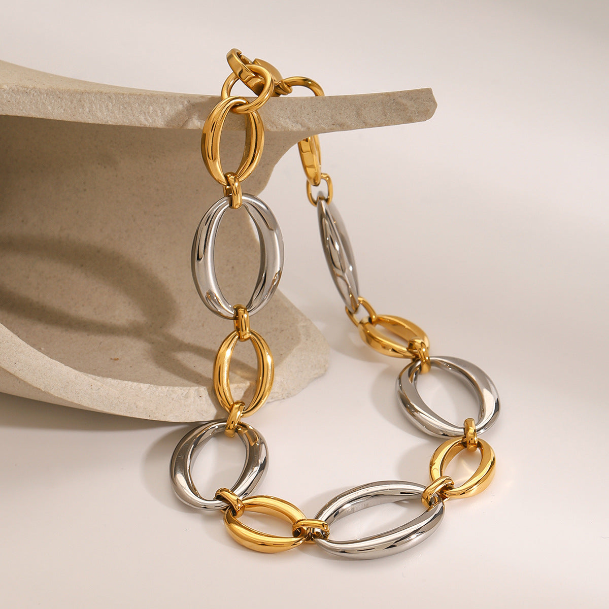 Stainless Steel Gold and Steel Two-Tone Chain Bracelet