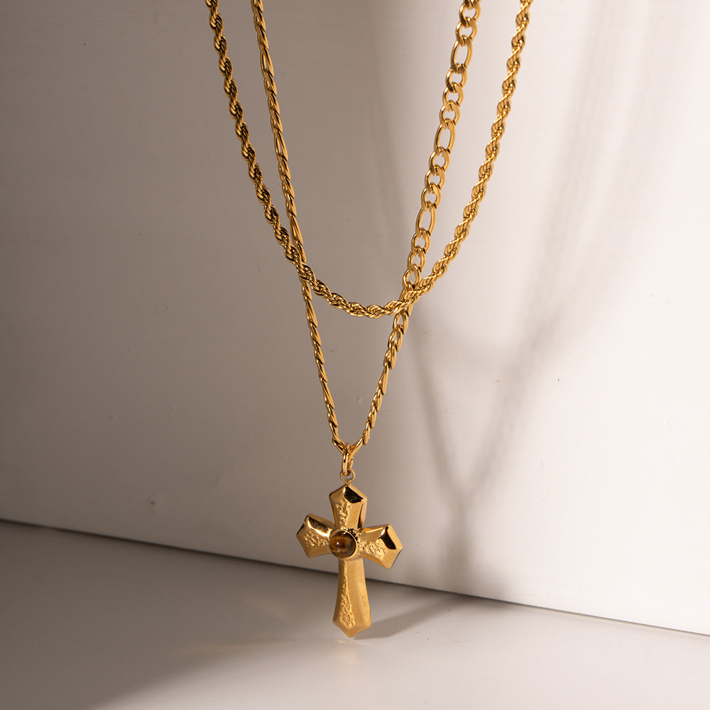 Stainless Steel Double-layer Cross Pendant Necklace