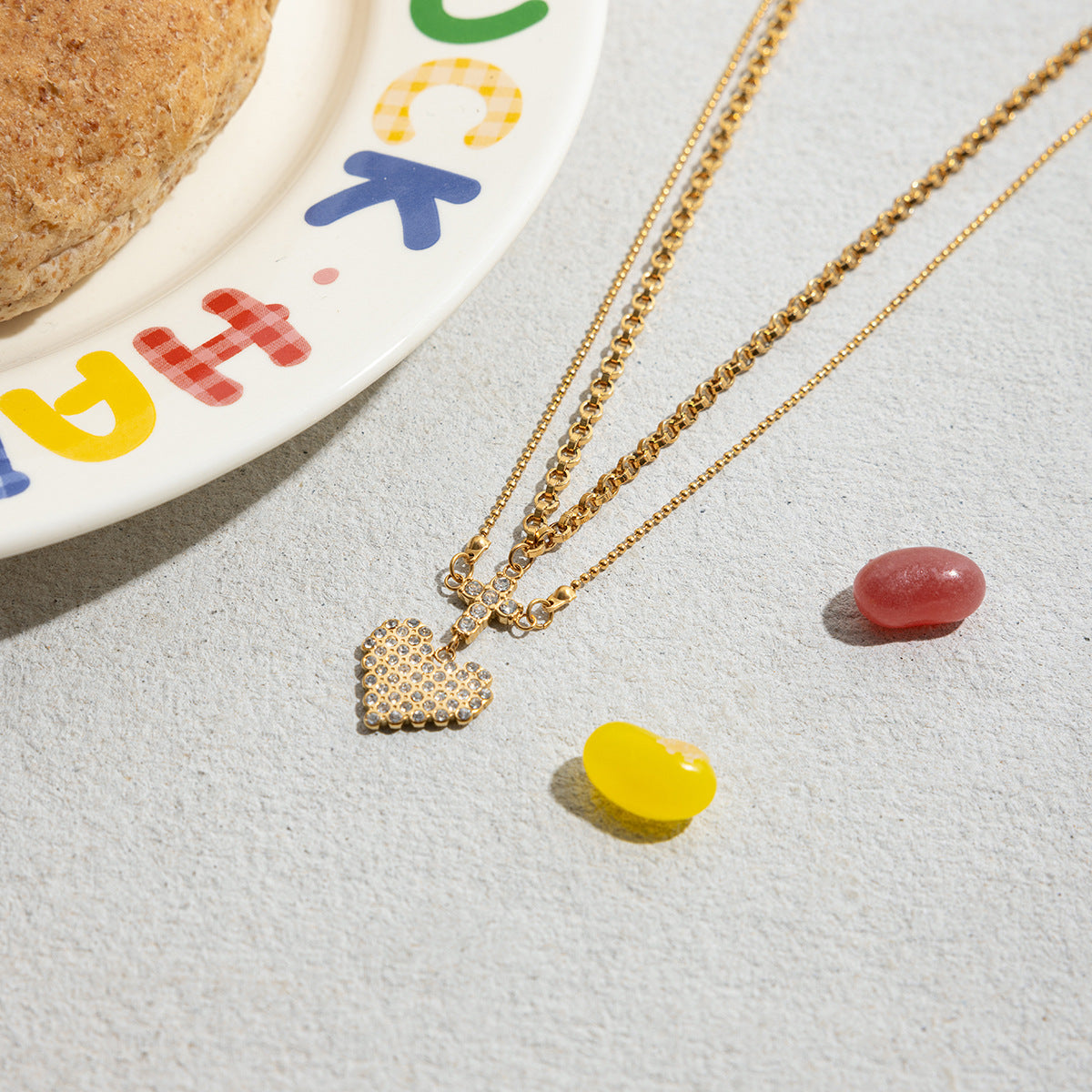 18K Gold PVD Stainless Steel Cross Heart Pendant Necklace