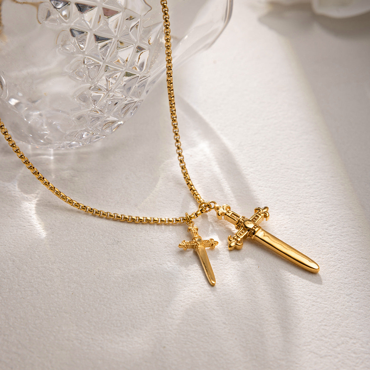 Stainless Steel Cross Pendant Sweater Necklace