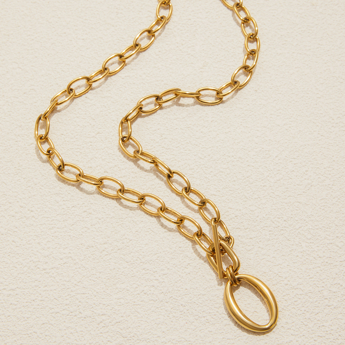 Stainless Steel Thick Cable Chain OT Clasp Necklace