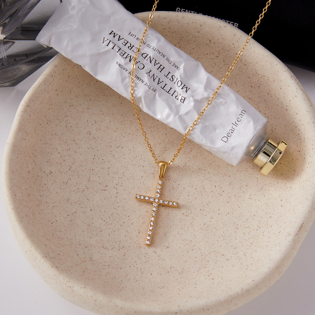 Stainless Steel White Cubic Zirconia Cross Pendant Necklace