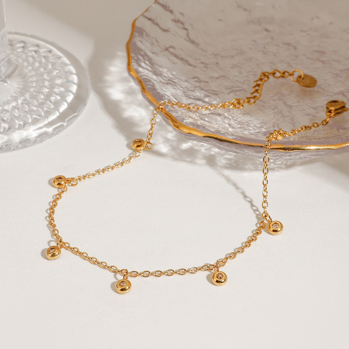 18K Gold PVD Stainless Steel White Cubic Zirconia Anklet