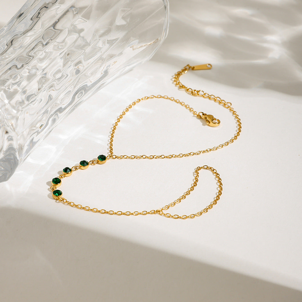 Stainless Steel Green Cubic Zirconia Finger Hand Chain Bracelet
