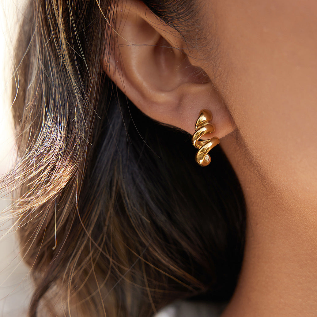 Stainless Steel 18K Gold PVD Spiral Stud Earrings