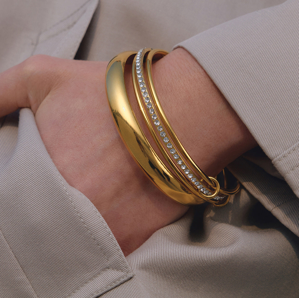 Stainless Steel Three-layer Cubic Zirconia Bangle