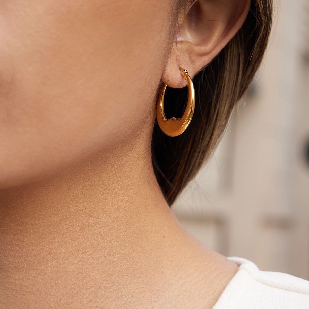 Stainless Steel Moon Hoop Earrings