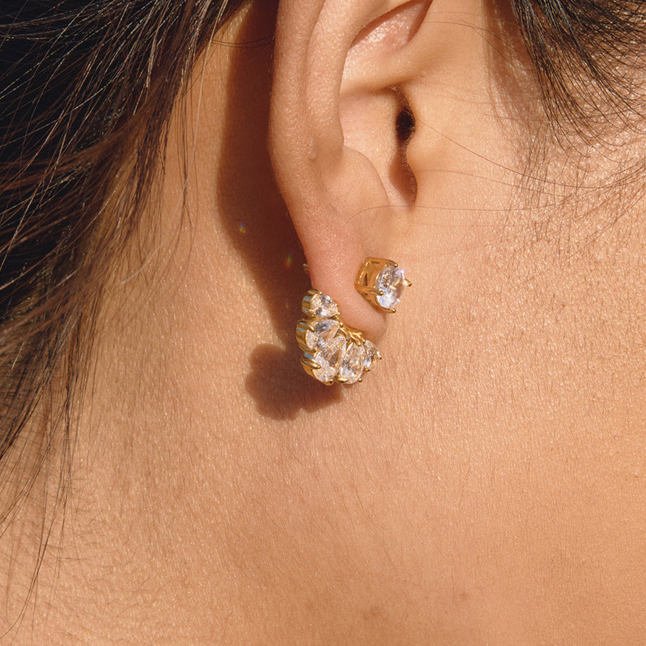 Stainless Steel CZ Fan-shaped Front and Back Earrings