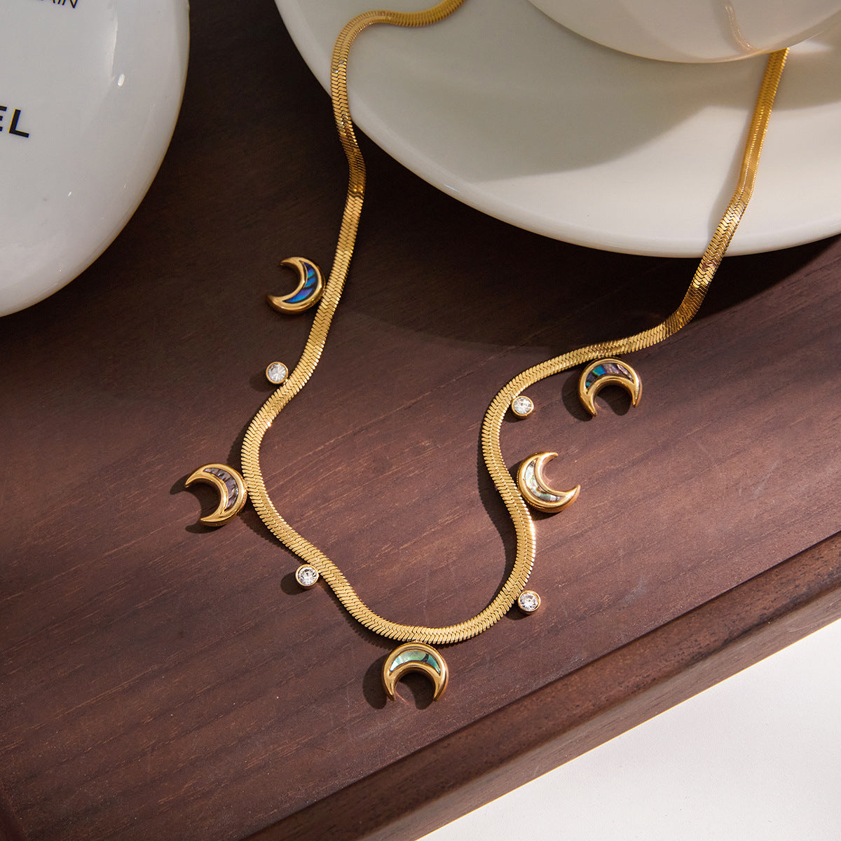 Stainless Steel Moon Pendant Snake Chain Necklace