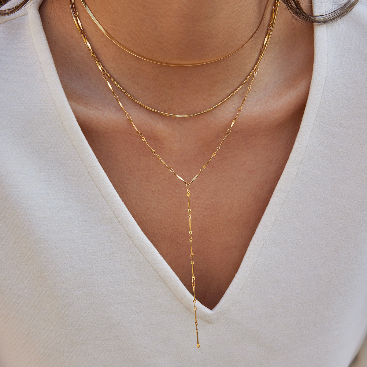 Stainless Steel Three-layer Stack Lariat Necklace