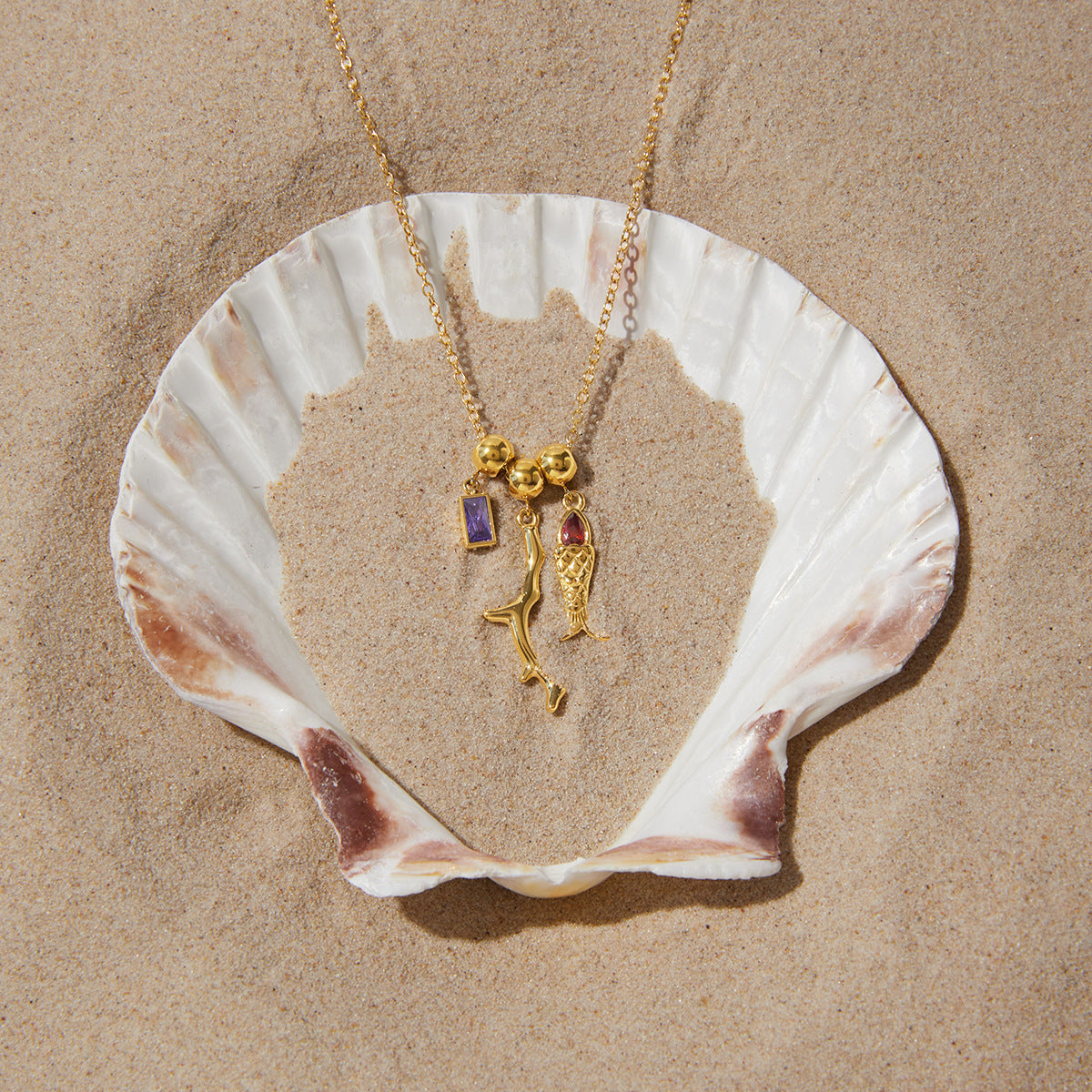 Stainless Steel Cubic Zirconia Fish Pendant Necklace