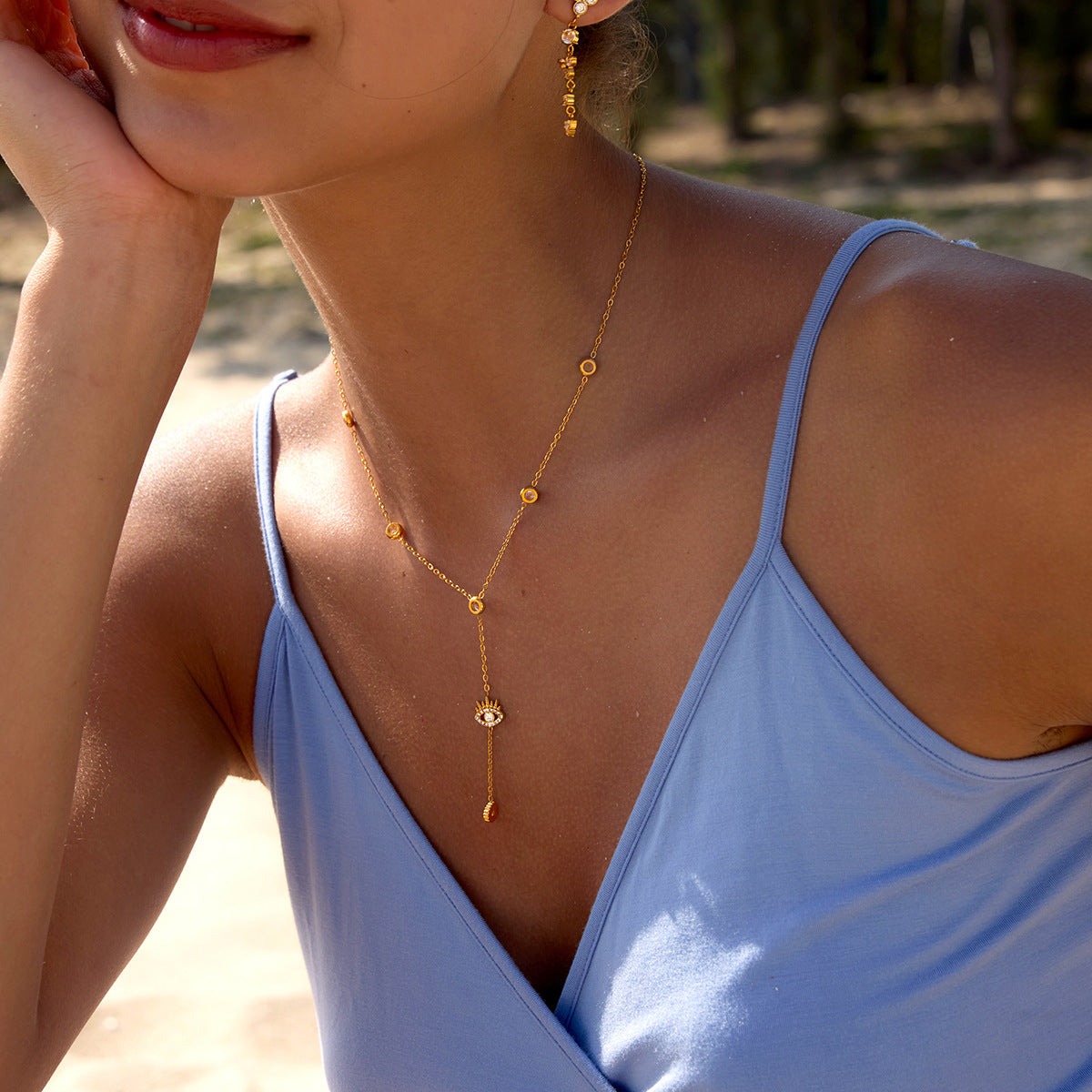 Stainless Steel Cubic Zirconia Bead Chain Necklace