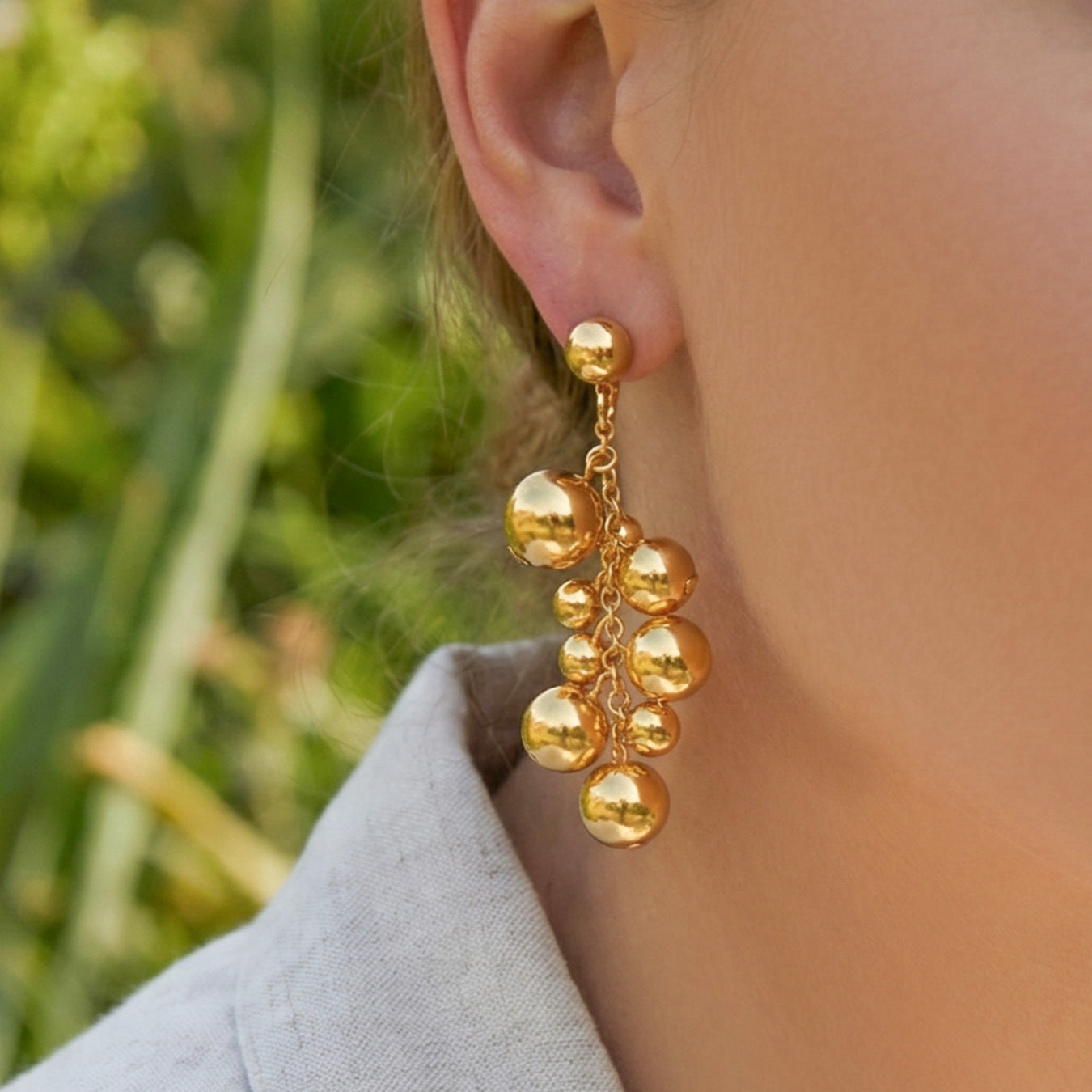 Stainless Steel 18K Gold PVD Bead Pendant Stud Earrings