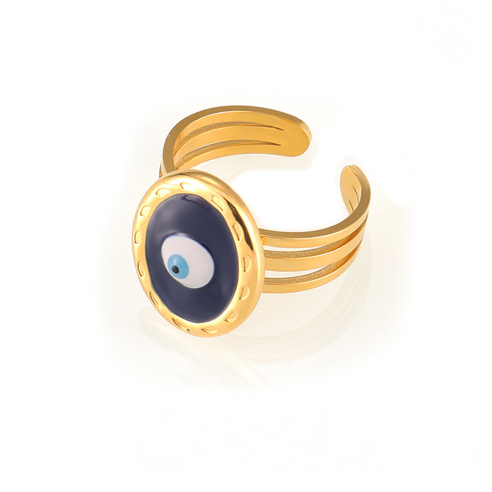 Devil's Eye Oil Drop Stainless Steel Cuff Ring