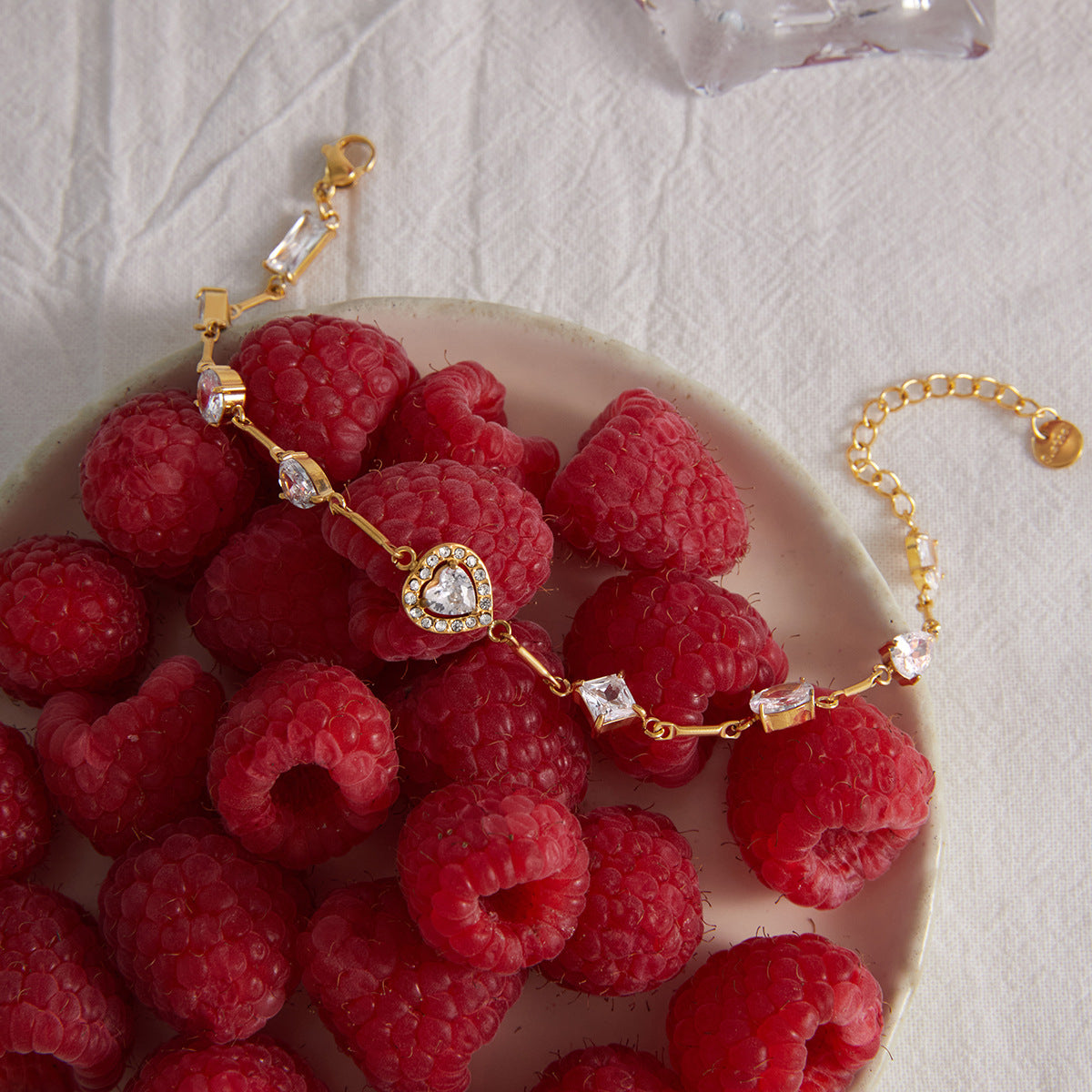 Stainless Steel 18K Gold PVD Heart Cubic Zirconia Bracelet
