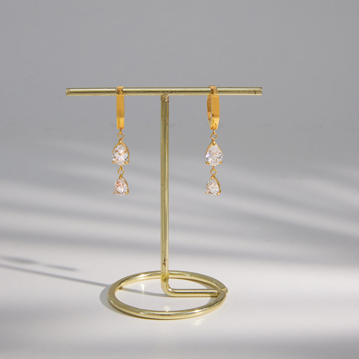 Stainless Steel Geometric Water Drop CZ Pendant Earrings