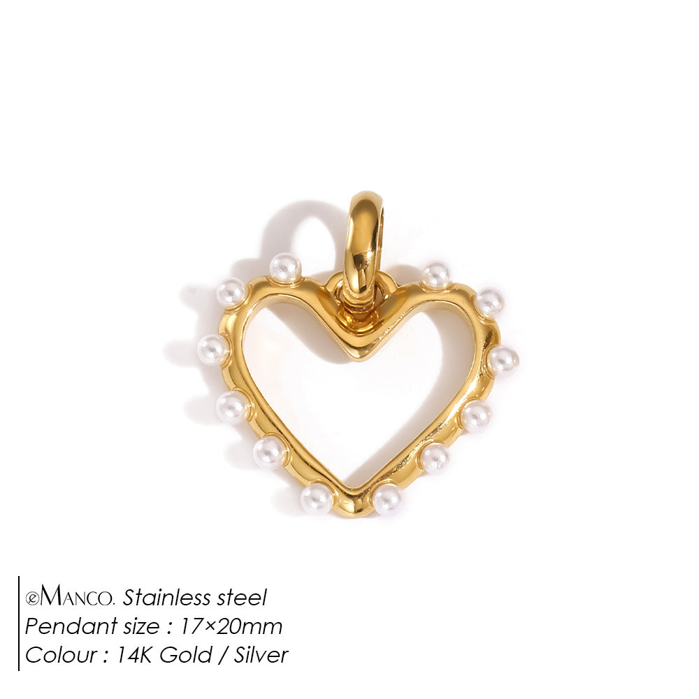 Stainless Steel Diamond-encrusted Heart Necklace Pendant