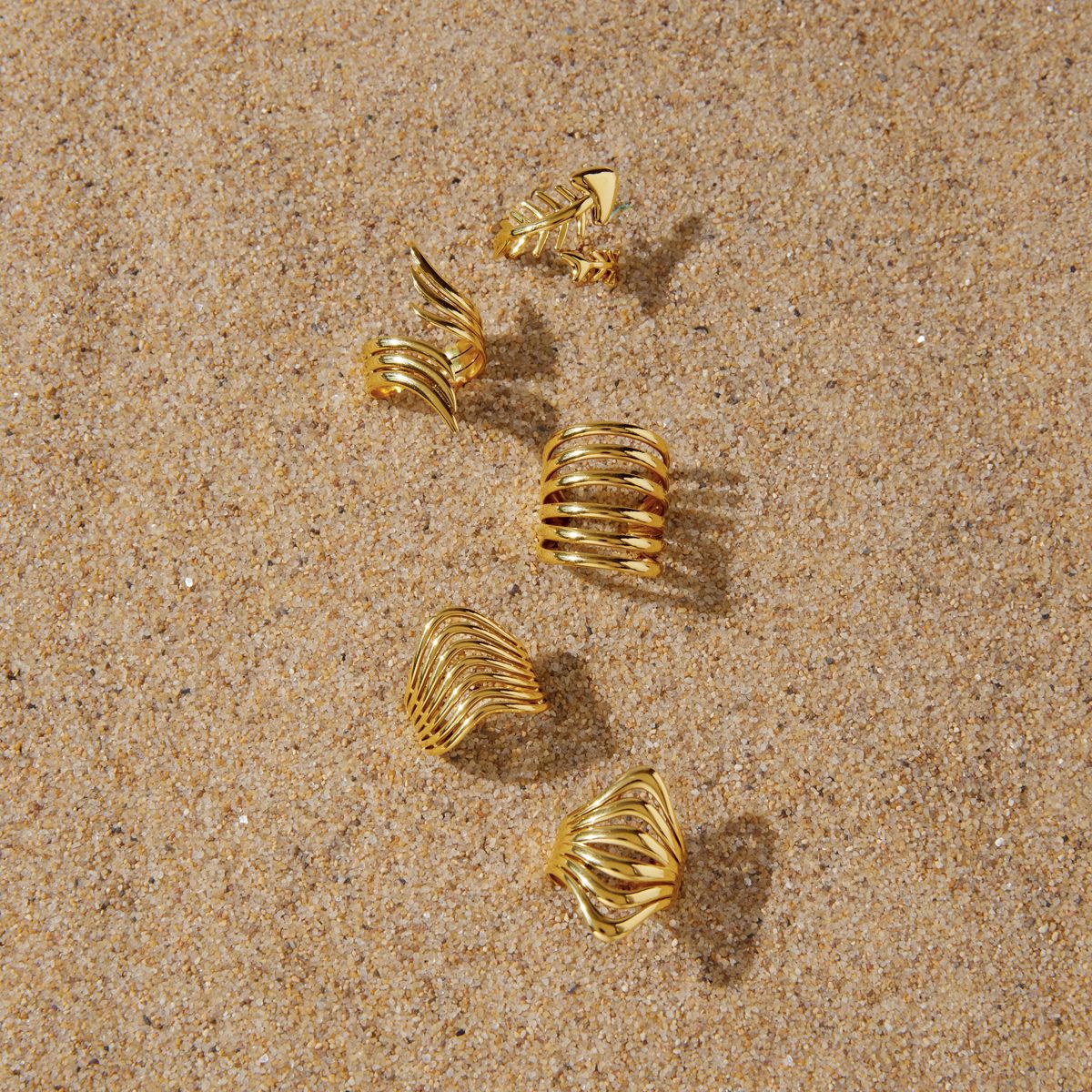 Stainless Steel 18K Gold PVD Fishbone Open Ring