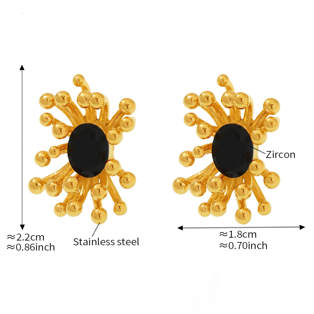 Stamen Inlay Cubic Zirconia Cuff Ring Earrings Stainless Steel Jewelry Suit