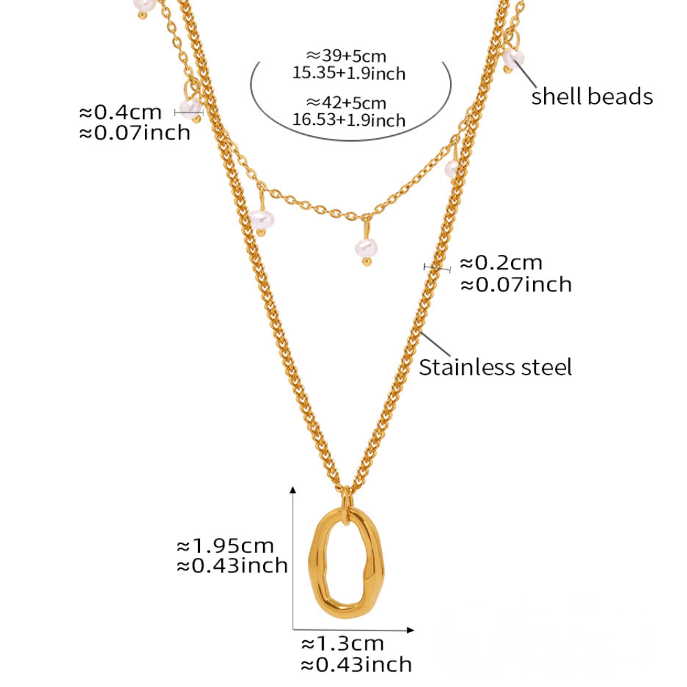 Stainless Steel Imitation Pearl Flower Hollow Circle Pendant Necklace