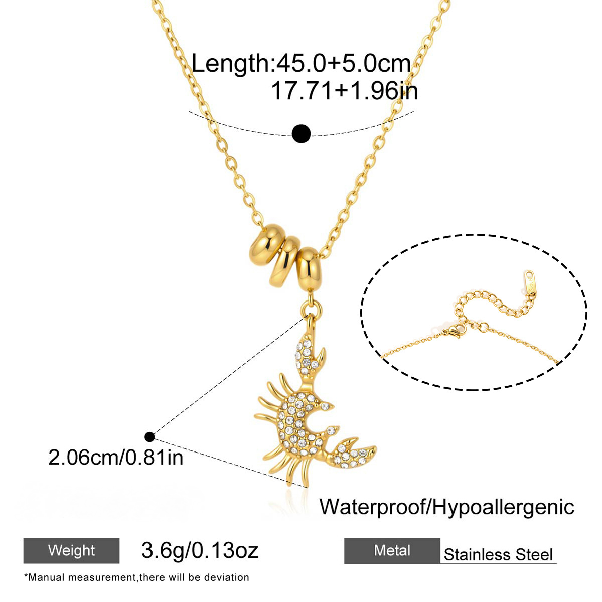 Stainless Steel Crab Necklace Bracelet Earrings Jewelry Set