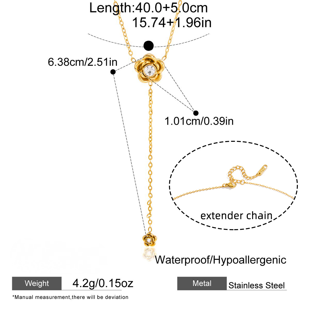 Stainless Steel Star Moon CZ Tassel Lariat Necklace