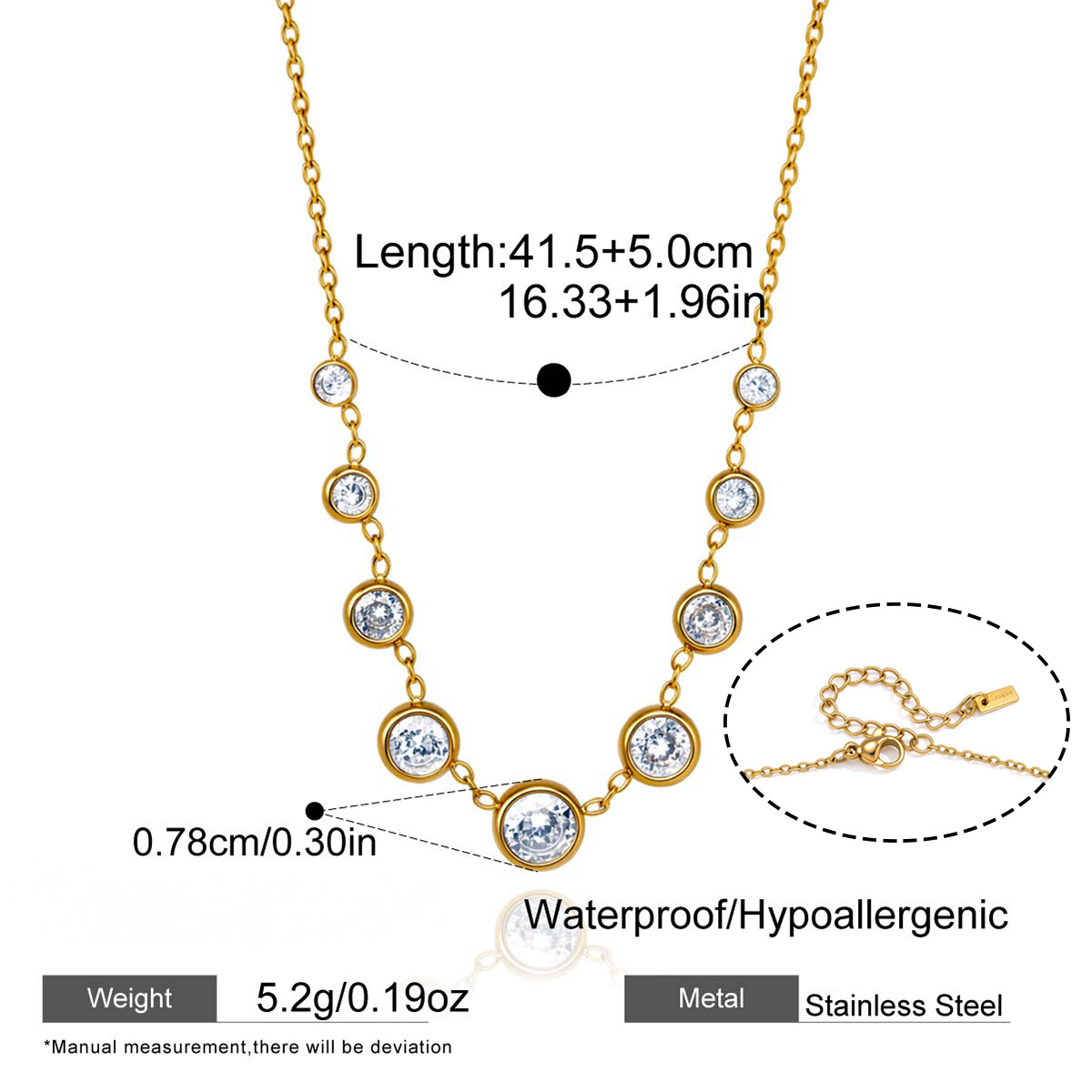 Stainless Steel Cubic Zirconia Alternating Pendant Necklace