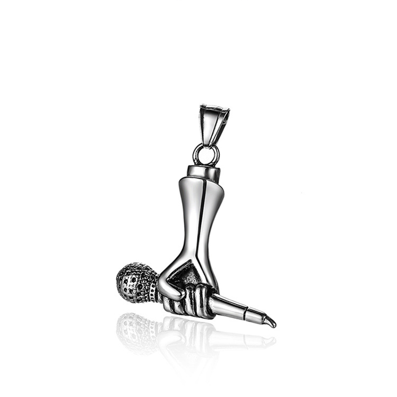 Stainless Steel Hand Held Microphone Pendant Necklace
